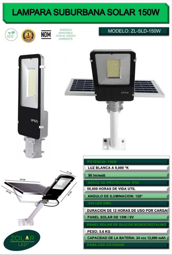 Lámpara suburbana solar ZL-SLD-150W - Image 5