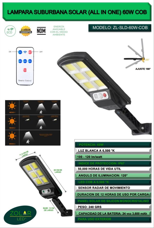 Lampara suburbana solar 60W COB - Image 5