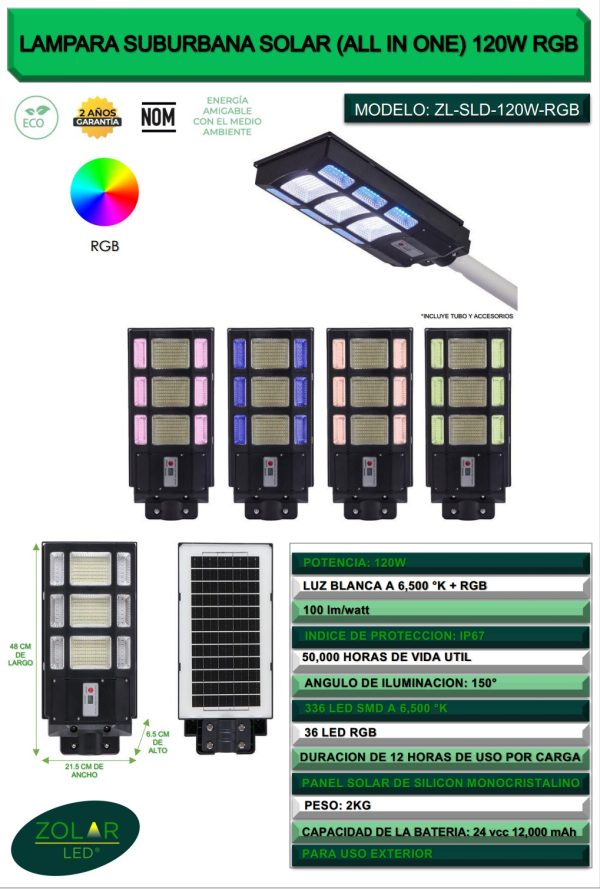 Lampara Suburbana solar (All in one)120w RGB - Image 6